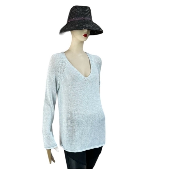 Women Pullover H&M Light Blue Casual Sweater Long Sleeve Drop Shoulder Knit Top - Picture 5 of 8